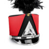 red hat wrap on a black shako with a black hat plume